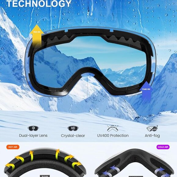 Snow Goggles with Anti Fog and UV Protection Over Glasses 2 Pack - Picture 10 of 10